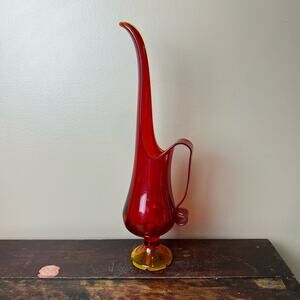 Vintage LE Smith‎ Glass Amberina Swung Stretch Pitcher Ewer Vase Candle Holder